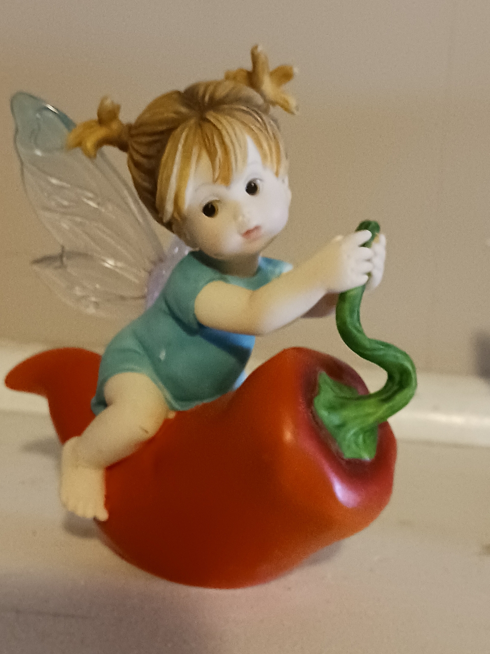 My Little Kitchen Fairy Figurine on Red Chili Pepper - Teal Outfit
